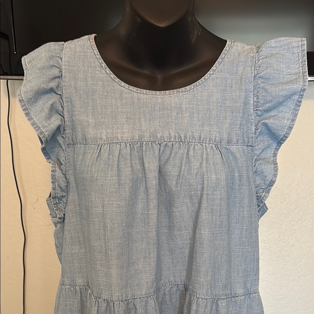 Light Blue Ruffle Sleeve Tiered Dress - Picture 6 of 9